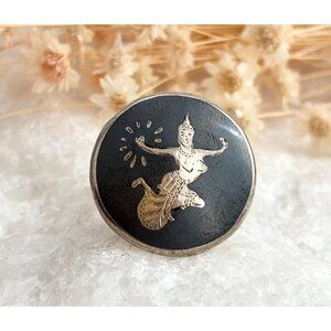 Siam Thai Made Nielloware Mekkala Goddess 925 Sterling Silver Vintage Ring sz 5
